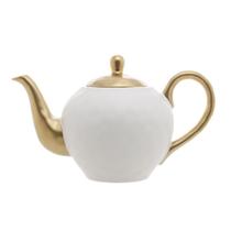 Bule Para Chá De Porcelana Branco E Dourado Dubai 1L - Wolff