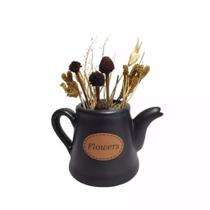 Bule Pequeno de Ceramica Elegance Decorativo Flowers Black