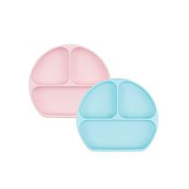 Bumkins Silicone Grip Dish, Placa de Sucção, Placa Dividida, Placa bebê toddler, BPA Livre, Micro-ondas Lava-louças Segura - 2pk Azul/Rosa