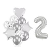 Buque 10 Balões a Coração Estrela e 1 Número Metalizado Prata 70cm