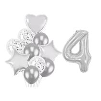 Buque 10 Balões a Coração Estrela e 1 Número Metalizado Prata 70cm
