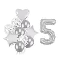Buque 10 Balões a Coração Estrela e 1 Número Metalizado Prata 70cm
