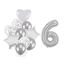 Buque 10 Balões a Coração Estrela e 1 Número Metalizado Prata 70cm