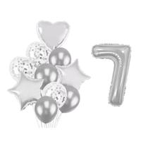 Buque 10 Balões a Coração Estrela e 1 Número Metalizado Prata 70cm