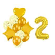 Buque 10 Balões Coração Estrela -1 Número Metalizado Dourado
