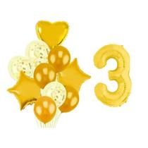 Buque 10 Balões Coração Estrela -1 Número Metalizado Dourado