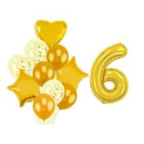 Buque 10 Balões Coração Estrela -1 Número Metalizado Dourado