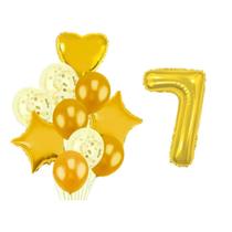 Buque 10 Balões Coração Estrela -1 Número Metalizado Dourado