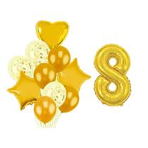 Buque 10 Balões Coração Estrela -1 Número Metalizado Dourado