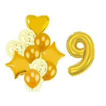 Buque 10 Balões Coração Estrela -1 Número Metalizado Dourado