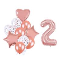 Buque 10 Balões Coração Estrela e 1 Número Metalizado Rose Gold 70cm