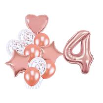 Buque 10 Balões Coração Estrela e 1 Número Metalizado Rose Gold 70cm
