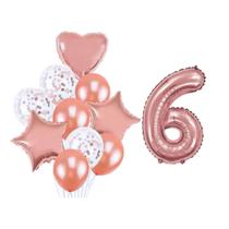 Buque 10 Balões Coração Estrela e 1 Número Metalizado Rose Gold 70cm