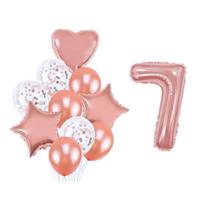 Buque 10 Balões Coração Estrela e 1 Número Metalizado Rose Gold 70cm