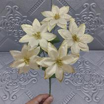 Buquê 5 Galhos Dourado Metalizados Natalino 30cm Kit 12pçs