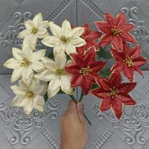 Buquê 5 Galhos Metalizados Enfeite Natalino 30cm Kit 24pçs