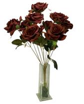 Buquê 9 rosas outonais artificiais envelhecidas arranjos