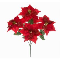 Buque Bico Papagaio Flor Natal Veludo Vermelho Glitter 45cm Artificial Decoração Poinsétia