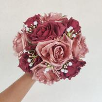 Buquê, Bouquet De Noiva Casamento Rosas E Chuva De Prata - império das flores