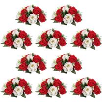 Buquê de arranjo de bolas de flores falsas NUPTIO, 10 peças em vermelho e branco