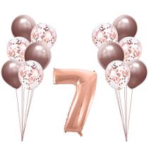 Buquê de Balões Metalizados e Número 7 Rose Gold - 13 Balões