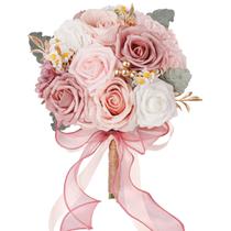 Buquê de casamento de noiva elegante rosa com fitas 25x20cm Buquê de casamento de noiva elegante rosa com fitas 25x20cm