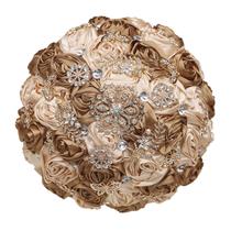 Buquê de casamento de noiva, elegantes rosas de cetim e strass