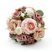 Buquê de casamento de noiva rosa sintética rosa e peônia com vegetação