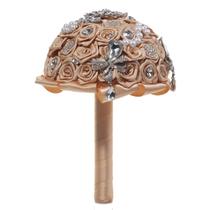 Buquê de casamento de noiva, rosas de seda sintética douradas com cristais Buquê de casamento de noiva, rosas de seda sintética douradas com cristais