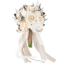 Buquê de casamento de noiva, rosas e peônias brancas de seda sintética Buquê de casamento de noiva, rosas e peônias brancas de seda sintética