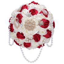 Buquê de casamento Gkvszy Borgonha e marfim, cetim rosa, 25 cm