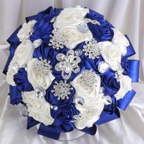 Buquê de casamento Mhojpik 9.8 Azul royal e rosa artificial marfim