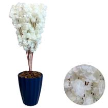 Buque de Cerejeira Com Vaso Facetado Completo 95cm Decoração - Azul - Branco