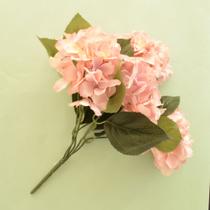 Buquê de Flor Artificial Hortênsia Rosa com Folhas