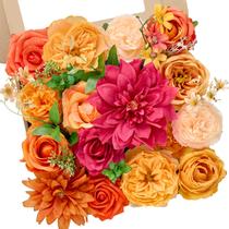 Buquê de flores artificiais de outono Serwalin, laranja e seda magenta