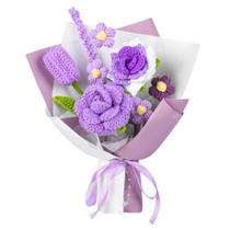 Buquê de flores de crochê MengxFly Purple Tulip Rose feito à mão Buquê de flores de crochê MengxFly Purple Tulip Rose feito à mão