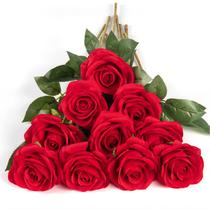 Buquê de flores de seda artificial DuHouse, 10 peças de rosa vermelha sintética