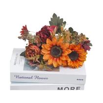 Buquê De Flores De Seda Peônia, Girassol E Margarida 1/3 Peças Flores Artificiais De Outono