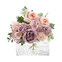 Buquê De Flores De Seda Rosa, Peônia E Hortênsia, Flores Artificiais Para Casamento, Festa E