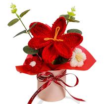 Buquê de flores de tulipa de crochê feito à mão por Hlenbin, vermelho
