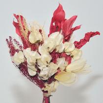 Buquê de flores desidratadas decoração folhas vermelhas