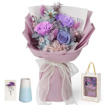 Buquê de flores preservadas Childom com 3 rosas roxas