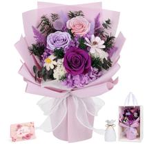 Buquê de flores preservadas TYL & TYS Real Roses 13,5 polegadas em roxo Buquê de flores preservadas TYL & TYS Real Roses 13,5 polegadas em roxo