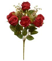 BUQUE DE FLORES ROSA BOTAO X10 VERMELHO OUTONO 50cm