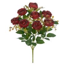 BUQUE DE FLORES ROSA CABBAGE X9 VERMELHO 39cm