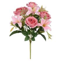 BUQUE DE FLORES ROSAS E LIRIOS X9 ROSA ANTIGO 40cm - Flor Arte