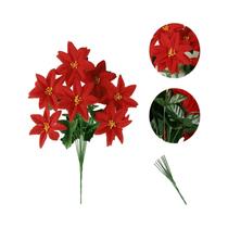 Buquê De Flores Vermelhas De Natal 33cm Decoração Artificial Para Casa Festa Vaso Acessório De