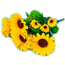 Buque De Girassol Com 5 Flores Artificial Decoração Festa