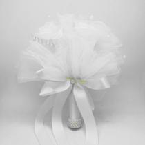 Buquê de Noiva Artesanal com Flores e Laço Branco