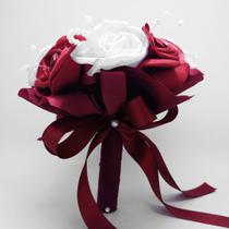 Buquê de Noiva Artesanal com Flores Vermelho Bordô e Branca - Black Pink Shop